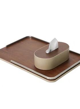 现代新高端式木质皮革长形托盘置物创意摆件桌面RKT板茶几装饰中