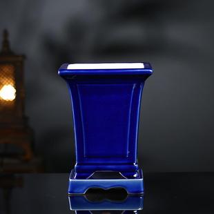 工厂紫砂兰花花盆用陶专瓷裂釉带高四方盆底座托L02冰盘室内轻奢