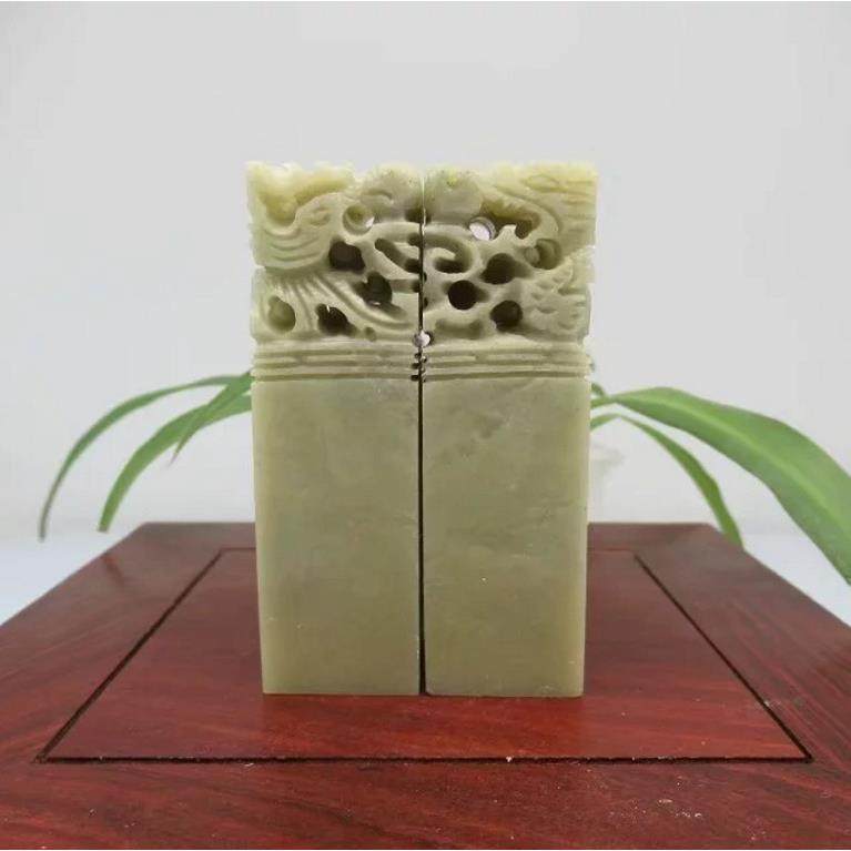 2.5*2.5*8M青田石龙凤C对章练习金章石刻送无品牌/对篆章锦盒