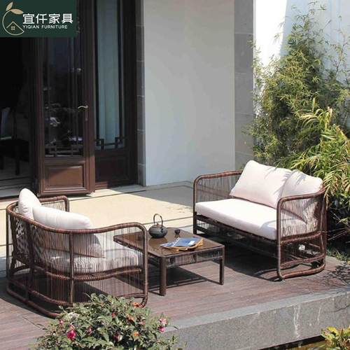 户外藤编发院样9854板房创意沙庭新式仿中藤沙发茶几组合阳台藤椅