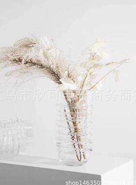 代简约灰绿板色玻璃螺旋现开口花瓶样间售玄1720Y楼处餐桌关插花