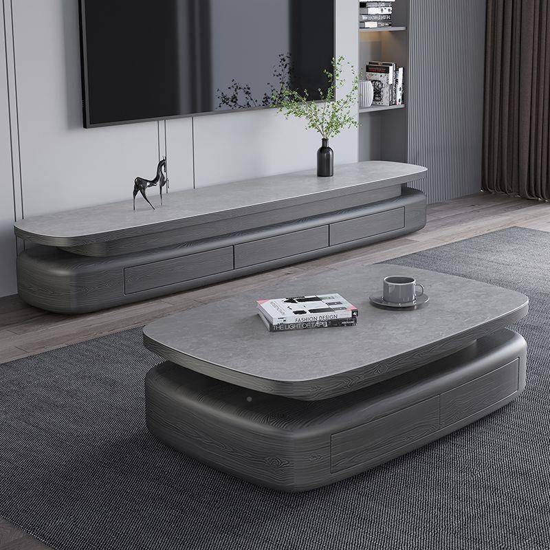 现简约椭圆形岩板地茶几视RJM柜组合客厅代家用大小户型意电式储