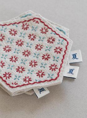 W1TR刺子绣席材料包六边料形杯垫MPL棉Y麻布手工DI新茶手入门送礼