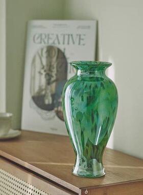 轻奢绿玻ali-7145宝石花瓶琉璃插花摆件客级厅餐桌装饰璃水培玫鲜