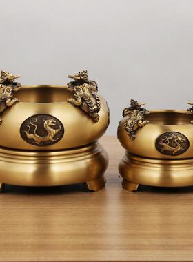 四神金蟾聚盆摆件聚四方来财旋转兽宝宝盆黄铜聚280宝盆摆饰