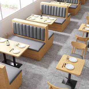 餐厅奶茶饭店西面馆靠卡座TXM沙发休组闲餐咖啡厅火墙锅店实木桌