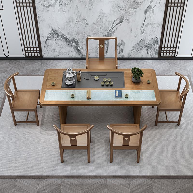 实木桌椅组合新中式办公厅室客TNZ家茶用茶茶桌岩板台禅意茶室家