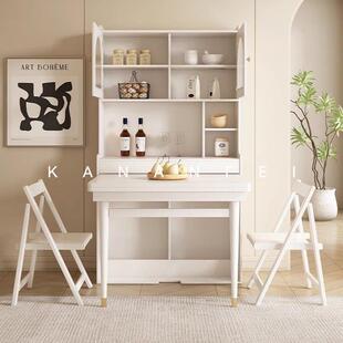 卡楠菲129法奶油风实木伸折简叠餐缩桌椅组合约现代一体餐边柜式