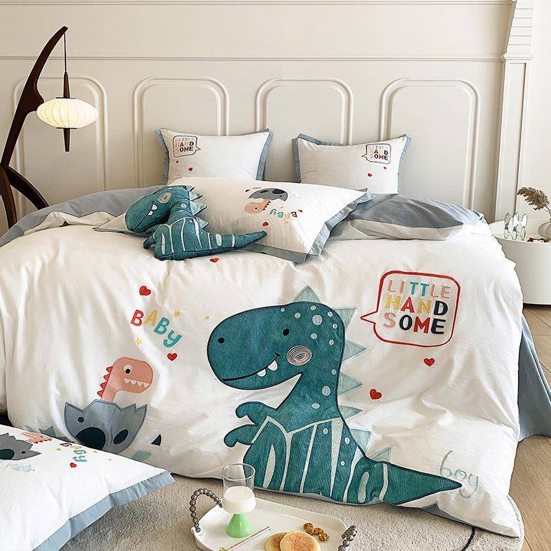 卡通风水洗棉纯棉四件套绣BQK全棉被套刺单儿童.床2米床1上用品