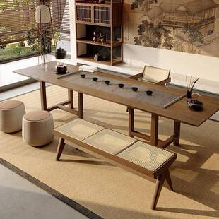 茶A6L简中式 全实木大新板HMZ茶台桌椅组合客厅家用办公室现代约