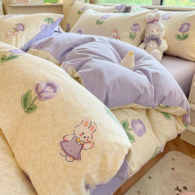 hVq200支加厚纯棉床磨全四件套100棉被套毛单保暖被罩三件DiYZ8WQ