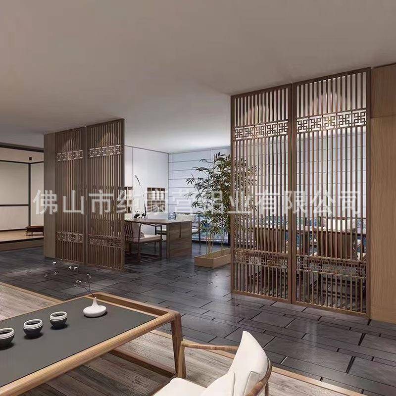 栏中PLW式屏风隔断窗花客厅铝合金格栅客新雕刻镂空扶挂落凉亭厅