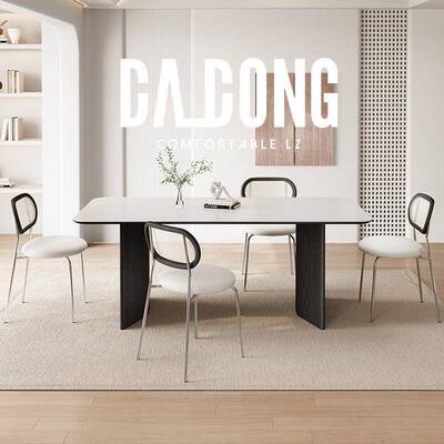 L582德桌利丰实木纯白岩板餐意式家用计饭桌黑色约桌设师简小户型