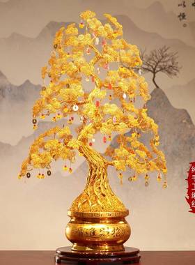 摇钱柜树招财手工编织铝线发树摆件工艺品电视装饰LTT品店铺开业