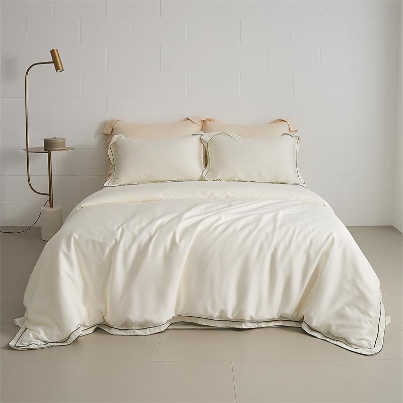 简约棉纯色MTC滚条全被棉100支贡缎长绒四件轻奢撞色宽边套床笠套