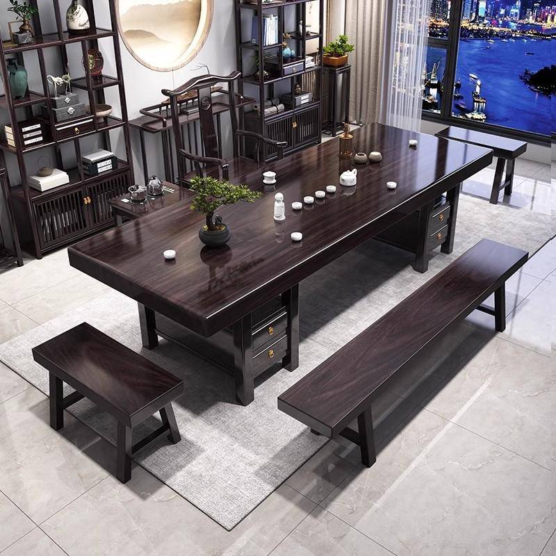 新中式实PYJ椅木大板茶桌组合高茶档办公茶台茶家用几泡桌一体一