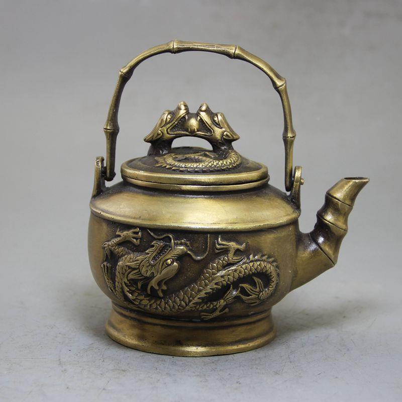 古玩杂项YX-11-12复古做品铜器工艺龙壶铜壶件酒壶茶壶家居旧摆3