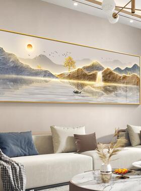 现代轻UXT发奢客装饰厅画横幅旭好日东升壁画山水画寓意沙背景墙