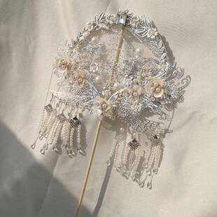 古风浅金古色银色扇子团AYK扇舞中国风汉宫扇服长柄跳流苏装饰圆