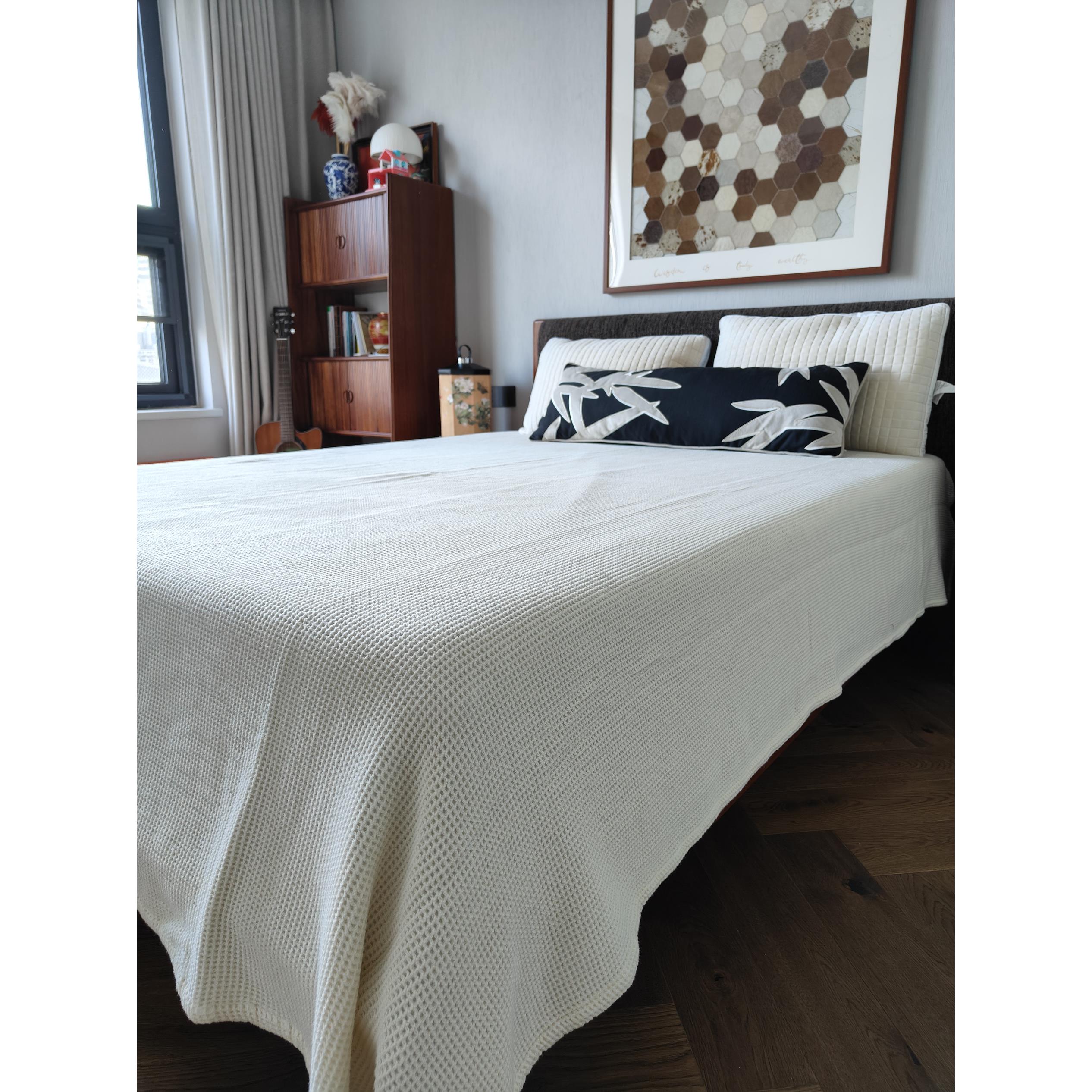 单出口欧美订吸汗气防滑加RYY厚全棉蜂巢透色双人床单全棉素纯色