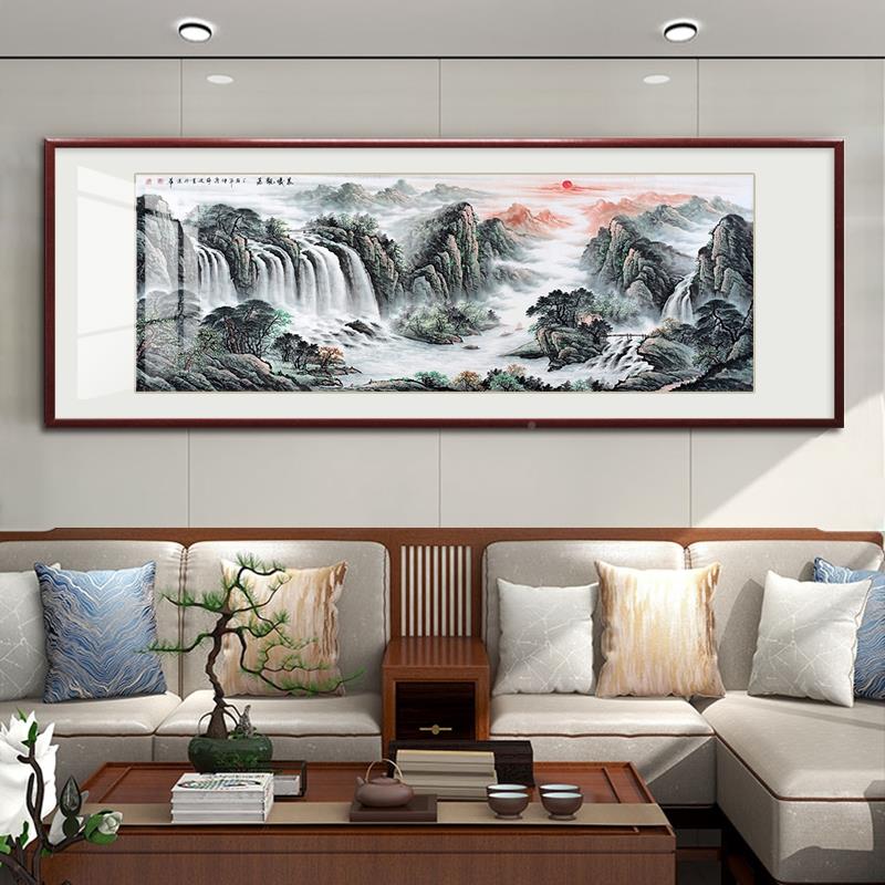 新中式装饰山景水画西墙LM80375客厅画大气风横版招财挂国画办公