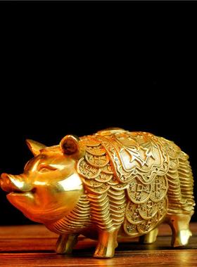 纯铜猪摆招属猪存钱件办罐生肖金猪CNY工艺品公室客厅桌面补缺角