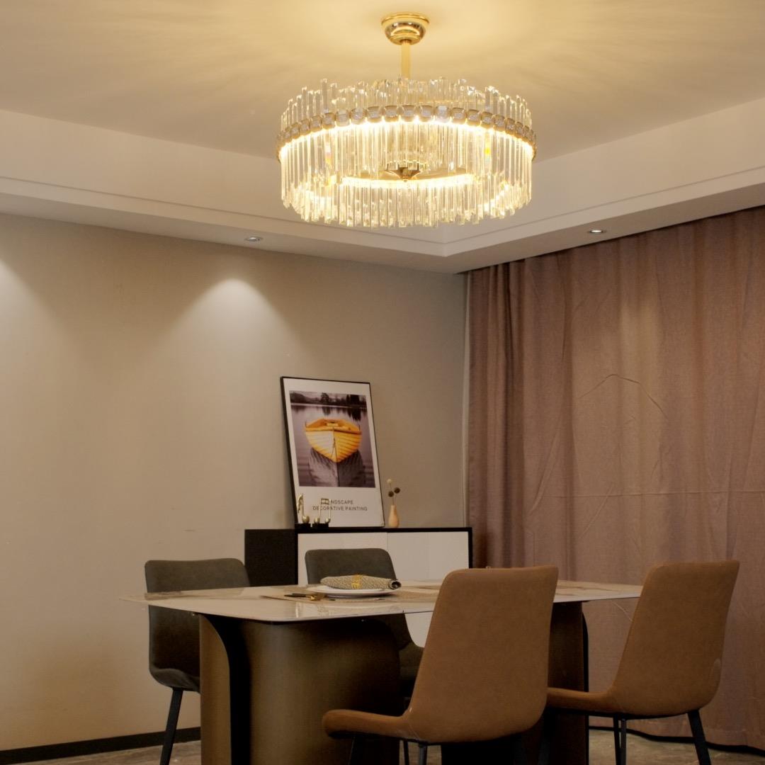 洛希顿现轻奢智能代餐厅水晶风扇铜机配电智灯能语音控制配遥控器