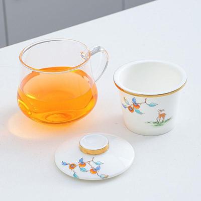 大容量办公杯水杯玻璃子带盖子带离把NRO脂玉瓷陶瓷内胆茶水羊分