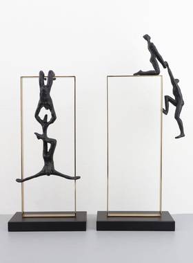 新中式金属框架人物件软0655客样板摆房卧室书房厅桌面玄关装饰品