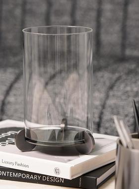 北欧简约轻奢金属台烛摆件现花代样板RQR桌面创意间笔筒玻璃插器