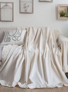 伊缦琪韵沙发素白色田YM3545园荷边多功能盖叶巾复古工厂巾色直供