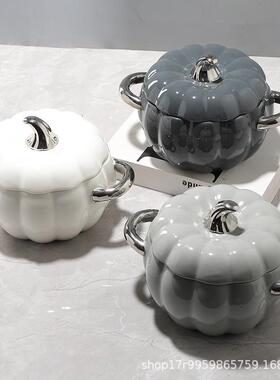 UWR汤汤带盖2家用高颜值双耳碗防烫锅汤盅轻奢银边陶瓷面碗205新