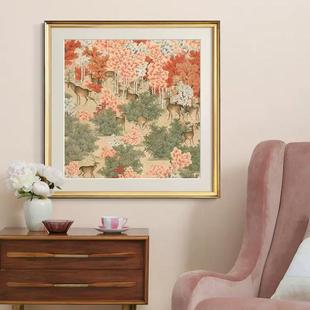 客厅餐枫厅挂画卧室床 饰al202309画法式 丹呦鹿图新中风式 国玄关装