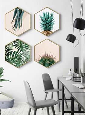 知夏挂北欧边形装色饰画客厅画餐厅壁画绿知夏植物叶子六菠萝仙人