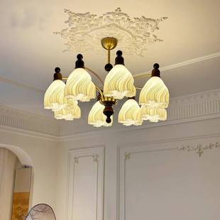 法式 中护古风油裙摆吊灯侘寂奶风51793客厅灯实复古眼高级感木餐