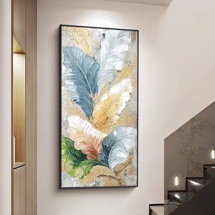 金玉满堂手绘油画玄关装饰画客厅背景墙挂画高级感肌理挂画叶子