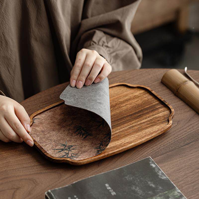 MST-192-胡木茶盘小实桃茶台精致茶具收木纳型盘托盘壶承干泡台带