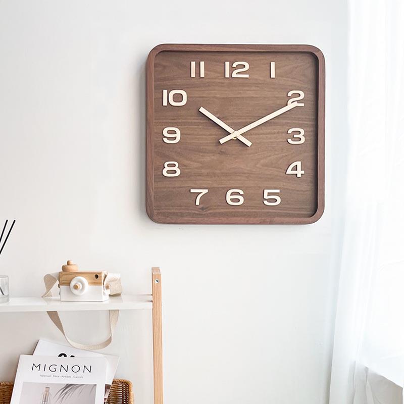 式实方挂钟复古时钟胡桃木质静音中形式简约座钟表木中日UNB古风