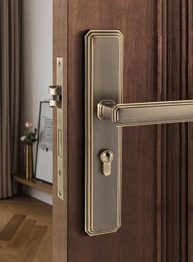 黄铜新20191-19中式复静古磁吸音门锁室内轻奢木锁青铜门拉丝卧室