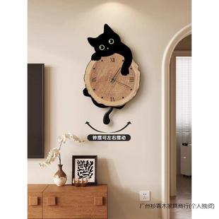 SQM8cHex现代简约猫咪表2挂钟客厅钟205新款创意时钟挂墙高级感艺