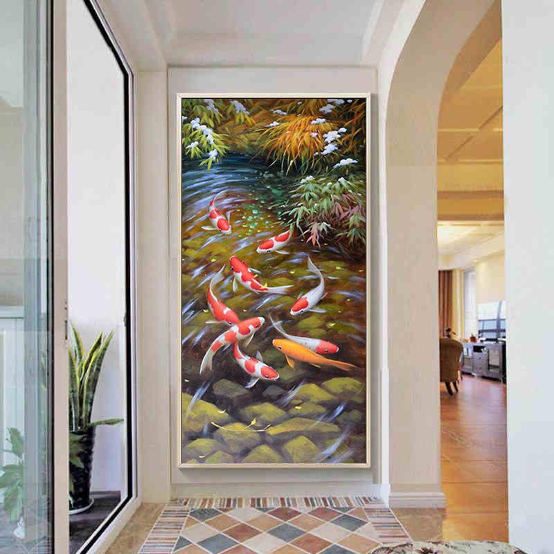 5钻d钻画满九鱼图卧室餐厅贴砖十字钻A-NF040石石绣2款018新客厅