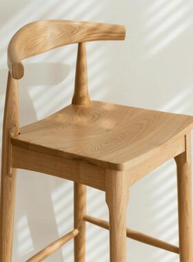北欧椅全实木吧椅家用靠背台MZY-104吧简约吧凳椅高脚凳子酒吧吧