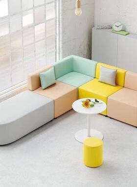 YNK办公室型l发前台洽谈休会客息区转角沙发接沙待创意弧形沙发组