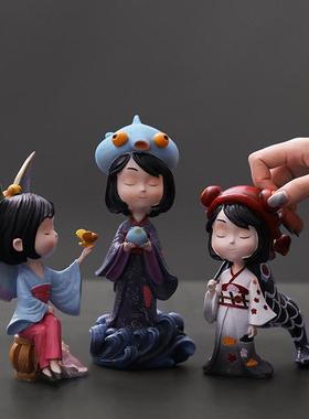 面可爱少YYE女心日式孩摆件创意卧室居儿童房橱窗样女板桌房家装