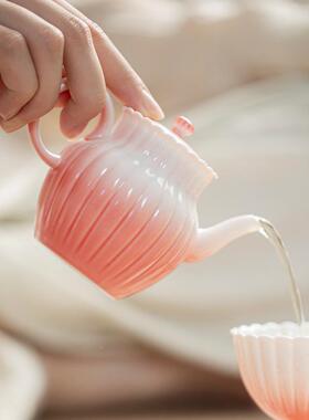 弥言西瓜红渐菊约VKU瓣茶壶变家茶用简现代茶壶手工陶瓷泡茶壶功