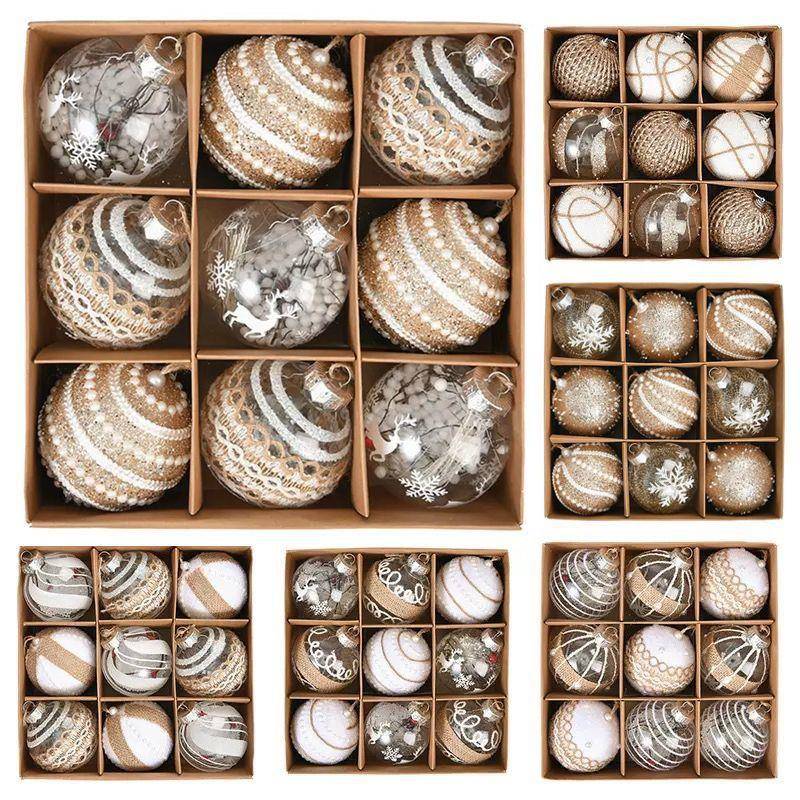 诞麻球8cm圣诞节布装饰品场圣景置圣诞树彩643挂件套装绘吊球装饰