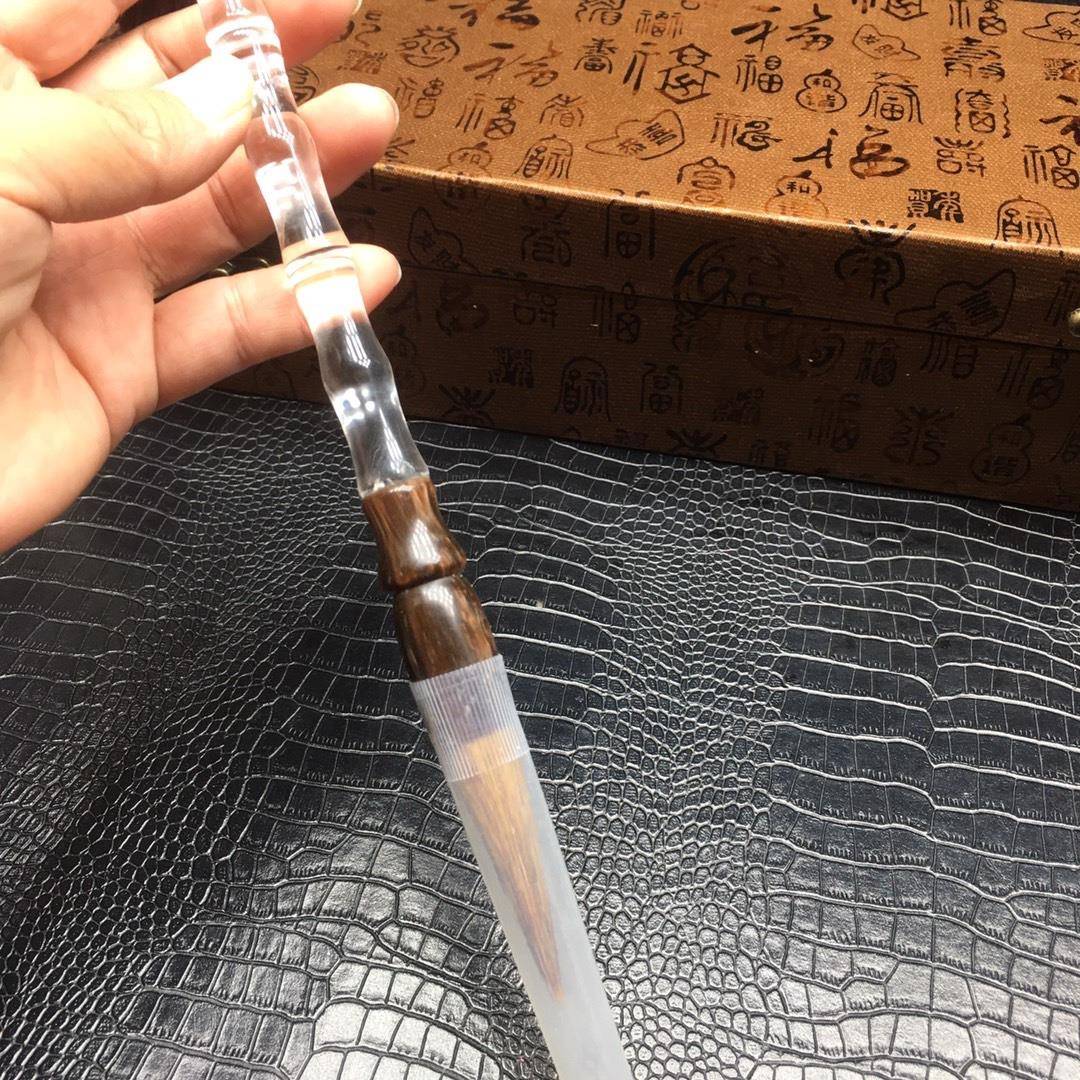 天然粉水晶白水晶精雕竹节毛笔原石雕刻晶体通透工艺品