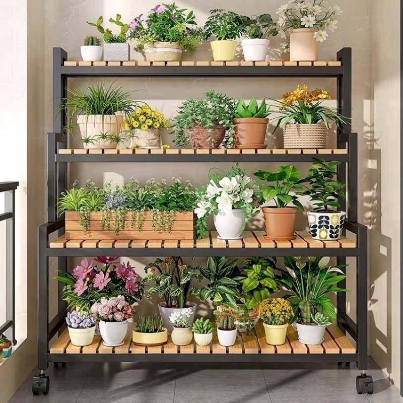 2025新款花架可移动带轮置物架阶梯客厅落地式多层花架子阳台室外