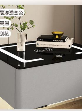 悬浮床头柜能充LTT电带灯悬空室岩板轻奢卧智床边储物子床柜头置