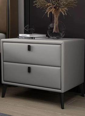 轻简奢床头柜柜意式皮质40042现代木约卧室收纳小型床实边岩板储